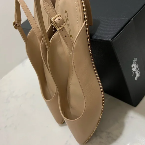 Coach Tan Leather Flats with Whipstitching - Picture 6 of 11